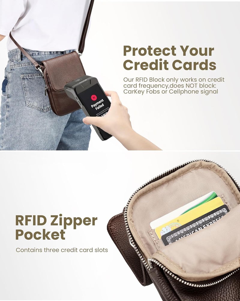 befen Genuine Leather Small Crossbody Bags for Women, Cell Phone Cross body Purse Bag with RFID Blocking Card Slots - Image 2
